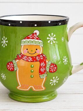 Temptations By Tara Winter Whimsy Gingerbread Man Green Mug 16 Oz